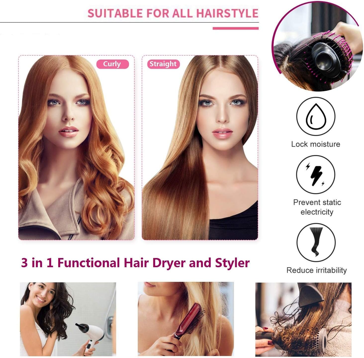 Hot Air Brush 3-in-1 Hair Dryer